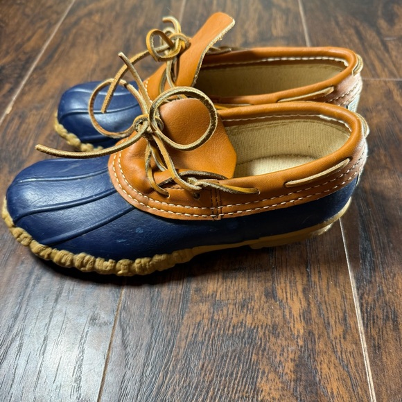 L.L. Bean Classic Low Bean Boots Womens Size 6 Navy Rubber Tan Leather Vintage - Picture 7 of 13